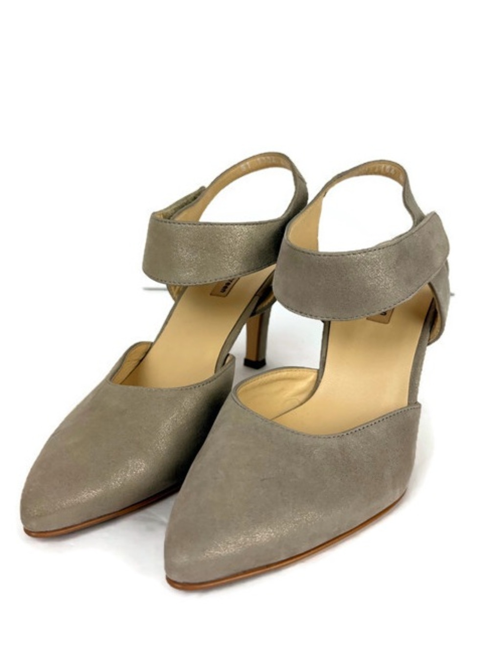 Paul Green Leather Ankle Strap Point Toe Heels in Taupe
